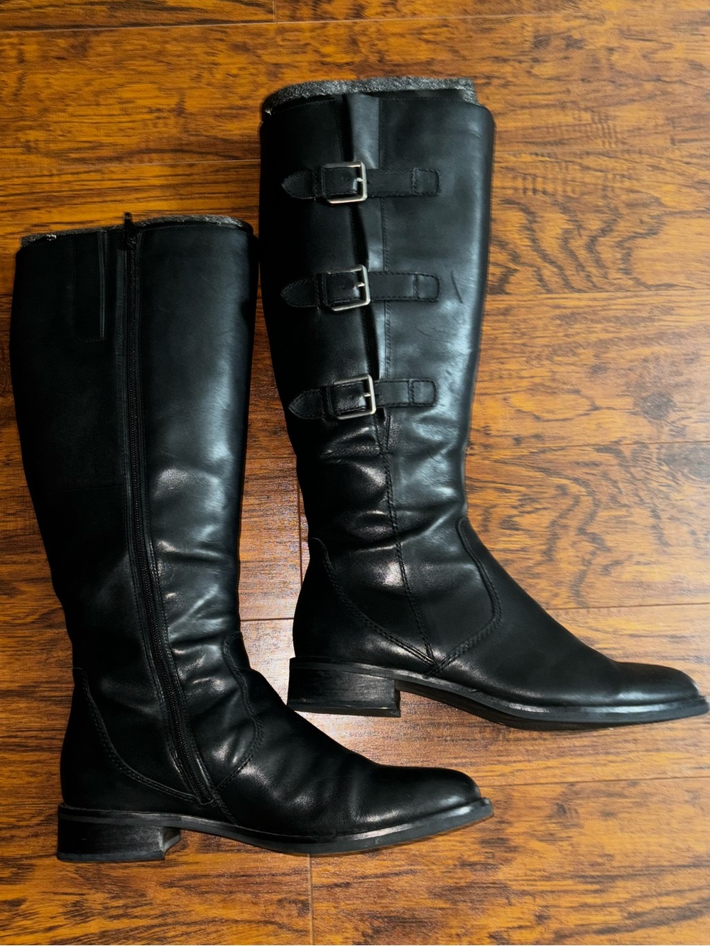 ECCO Hobart Riding Boots Black Leather Triple-Buckle Knee-High Equestrian Boots